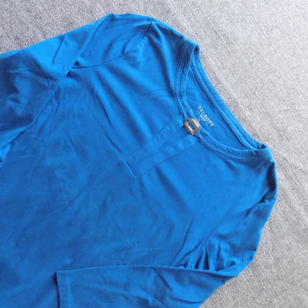 Talbots Top Women MP Blue Excellent 3/4 Sleeve Buckle Neck Cotton Blend 1725